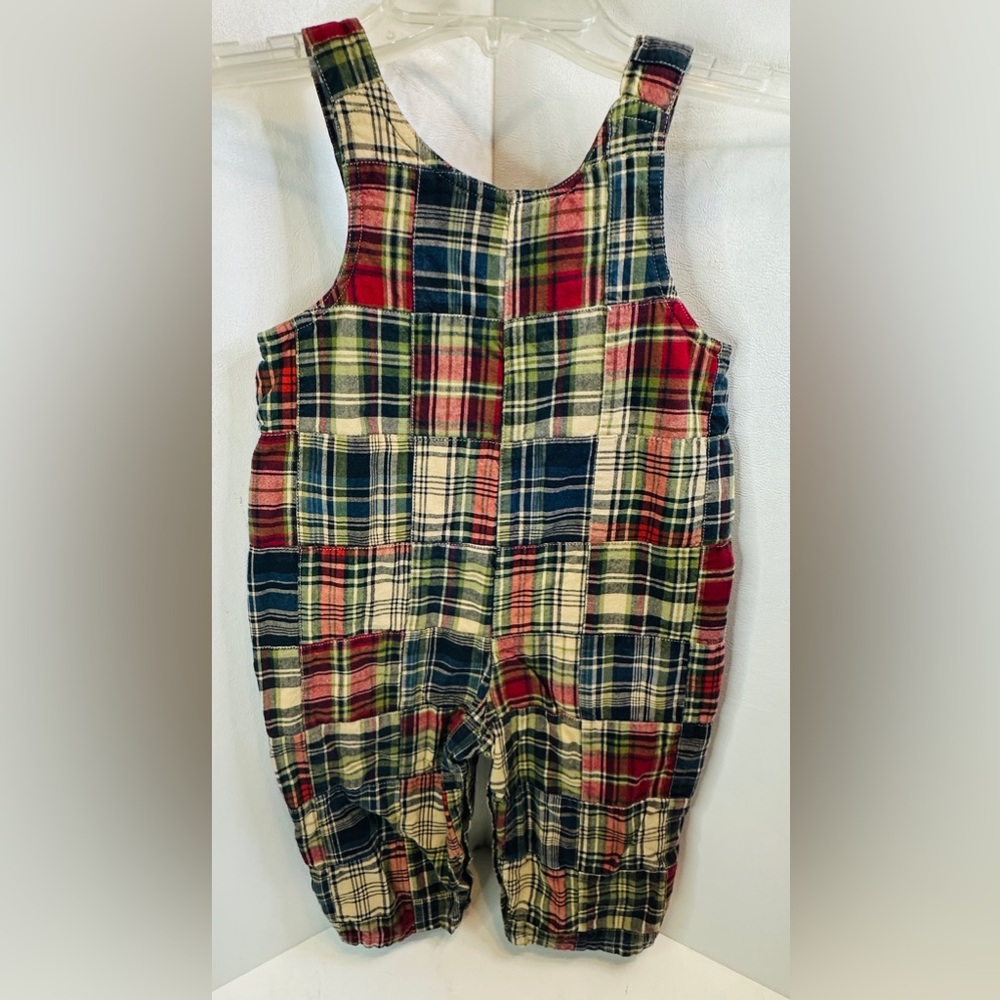 Vintage Baby Gap Madras Plaid Patchwork Snap Overalls Size 24 Months Unisex - Picture 2 of 5